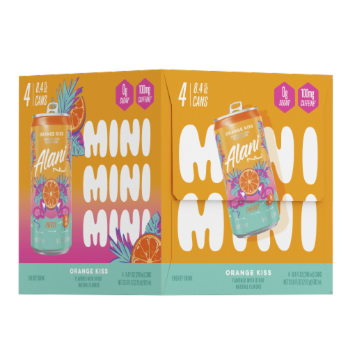 Alani NU Orange Kiss Energy Drink Multipack Cans Perspective: right