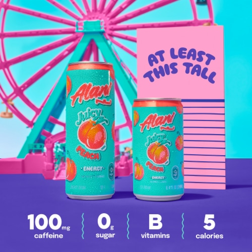 Alani Nu Mini Juicy Peach Sugar Free Energy Drink Can Perspective: right
