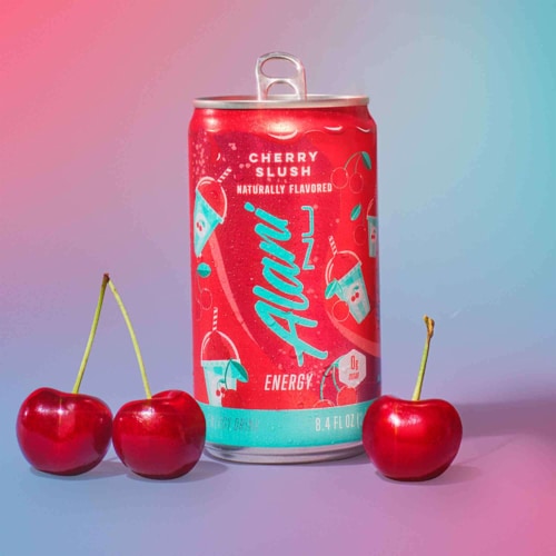 Alani Nu Minis Cherry Slush Energy Drink Cans Perspective: right