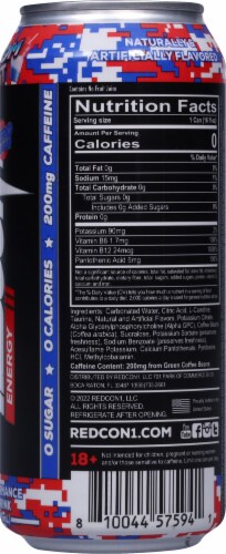 Redcon1 Zero Sugar High Performance Freedom Frost Energy Drink Can Perspective: right