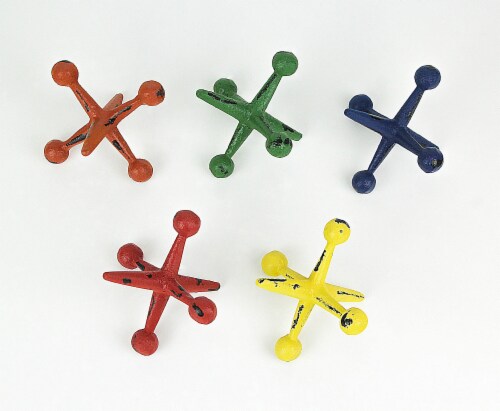 Zeckos - Set of 5 Colorful Cast Iron Decorative Toy Jack Distressed Finish Sculptures Perspective: right