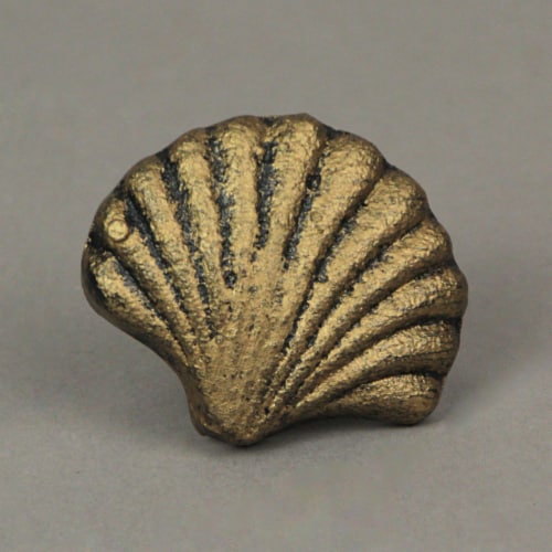 Set of 6 Gold Cast Iron Scallop Sea Shell Drawer Pulls Nautical Cabinet Knobs - Gold Perspective: right