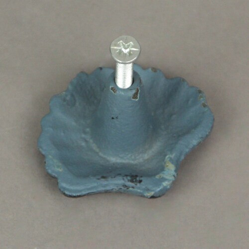 Set of 6 Blue Cast Iron Scallop Sea Shell Drawer Pulls Nautical Cabinet Knobs - Light Blue Perspective: right