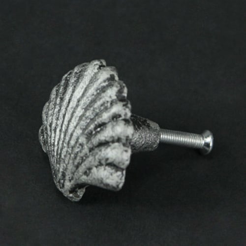 Set of 6 Silver Cast Iron Scallop Sea Shell Drawer Pulls Nautical Cabinet Knobs - Silver Perspective: right