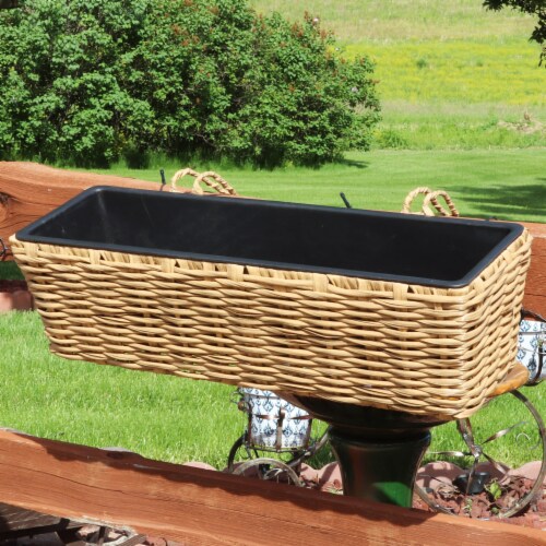 Sunnydaze Polyrattan Rectangle Hanging Rail Planter with Liner Brown, 6.5 Kroger