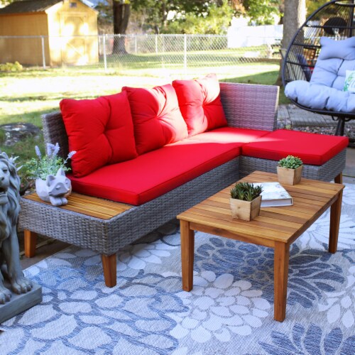 Small red clearance patio table