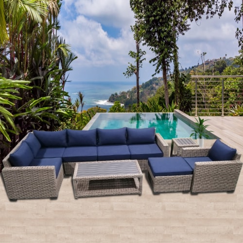 9-Piece Outdoor Patio Furniture Set Wicker Rattan Sectional Sofa & Couch with Coffee Table Perspective: right