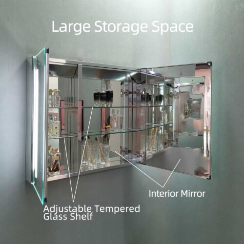 Erie 30 in. W x 26 in. H Silver Aluminum Recessed or Surface Mount LED Mirror Cabinet Perspective: right