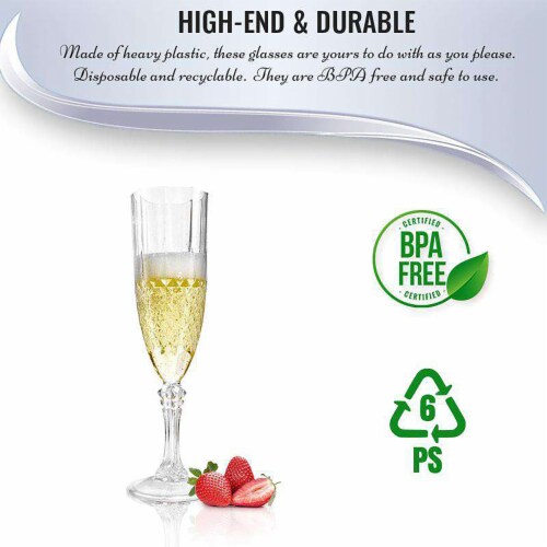8 oz. Crystal Cut Plastic Champagne Flutes (48 Glasses) Perspective: right