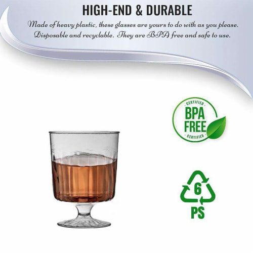 8 oz. Clear Plastic Pedestal Wine Glasses (240 Glasses) Perspective: right
