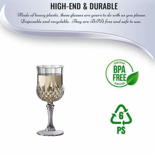 8 oz. Crystal Cut Plastic Wine Glasses (48 Glasses) Perspective: right