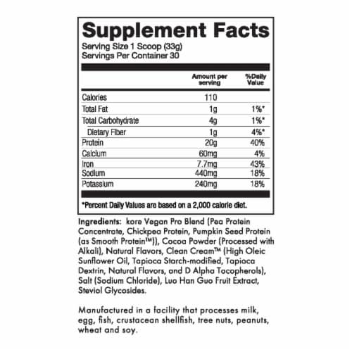 Kore Nutrition Chocolate Brownie Vegan Protein Powder Perspective: right