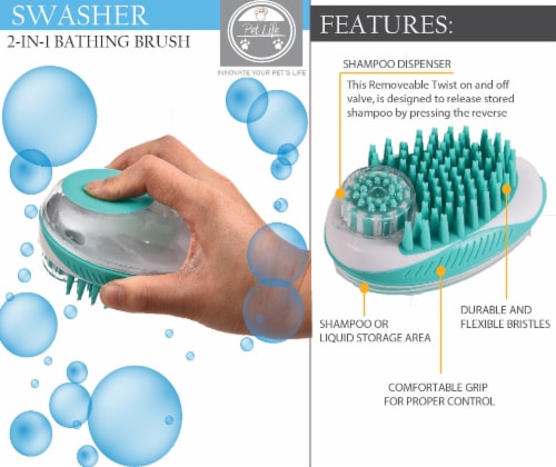 Pet Life Swasher Shampoo Dispensing Massage and Bathing Brush Perspective: right