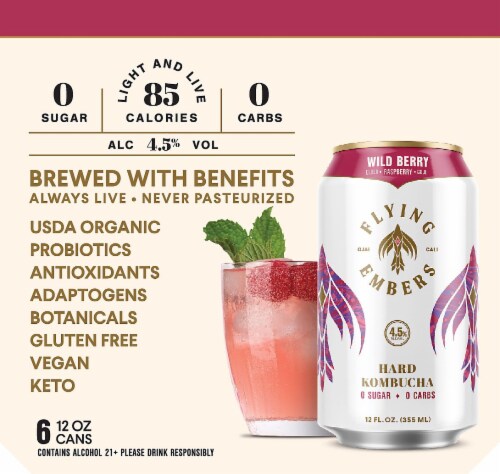 Flying Embers Wild Berry Hard Kombucha Perspective: right