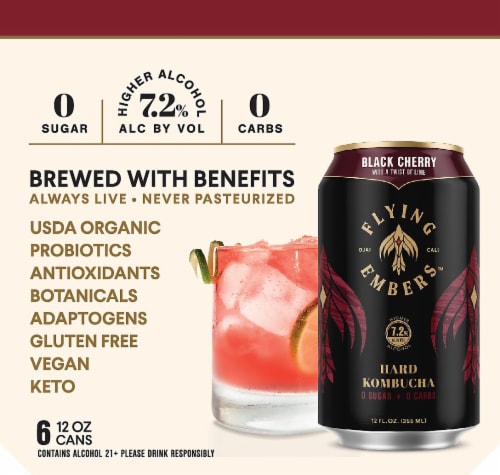 Flying Embers Black Cherry Hard Kombucha Perspective: right