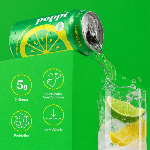 Poppi Lemon Lime Prebiotic Soda Cans Perspective: right