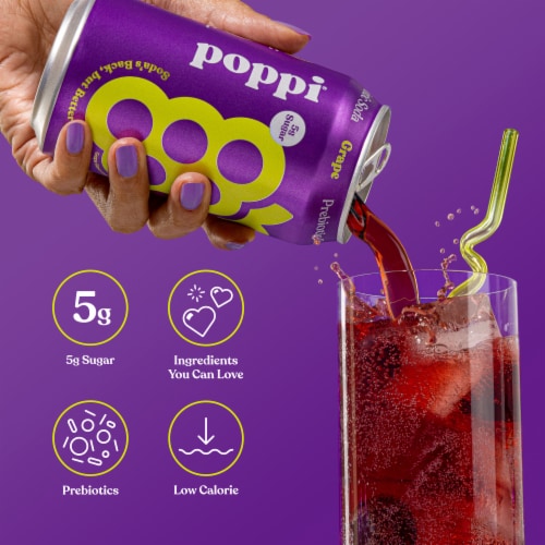 Poppi Grape Prebiotic Soda Cans Perspective: right