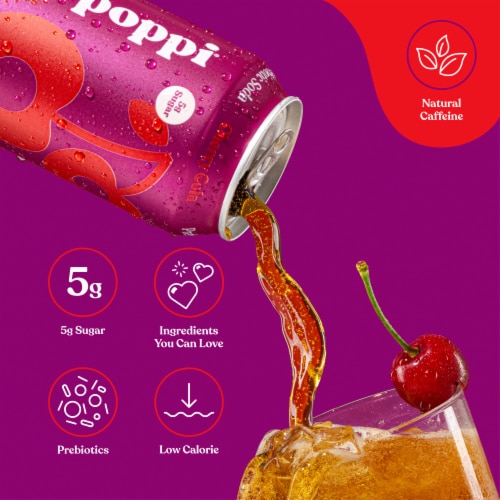 Poppi Cherry Cola Prebiotic Soda Can Perspective: right