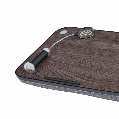 Teamson Home Trapezi Lap Desk with LED Light, Mouse Pad and Slot, Brown/Gray Perspective: right