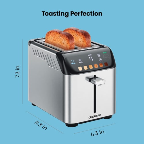 Chefman Smart Touch 2 Slice Digital Toaster, 6 Shade Settings, Crumb Tray - Stainless Steel Perspective: right