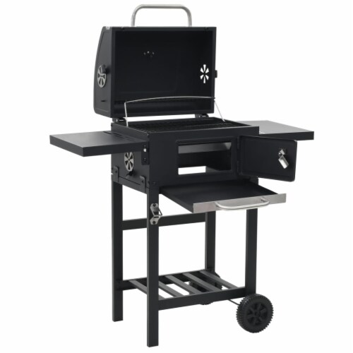 vidaXL Charcoal-Fueled BBQ Grill with Bottom Shelf Black Perspective: right
