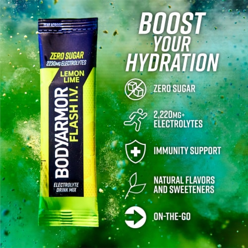 BodyArmor Flash IV Zero Sugar Electrolyte Lemon Lime Drink Mix Packets Perspective: right