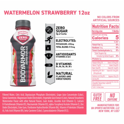 BODYARMOR® Watermelon Strawberry Zero Sugar Sports Drink Bottles Perspective: right