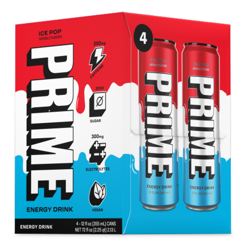 Prime Ice Pop Zero Sugar Energy Drink Cans Perspective: right