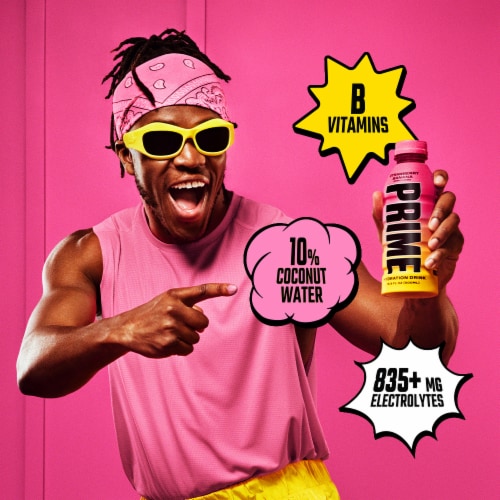 Prime Hydration Strawberry Banana Sports Drink Bottle Perspective: right