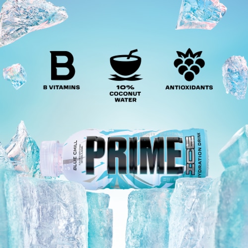 Prime Hydration Ice Blue Chill Sports Drink Bottle Perspective: right