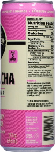 Liquid Remedy Organic No Sugar Raspberry Lemonade Kombucha Drink Can Perspective: right