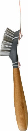 Full Circle Tenacious C Cast Iron Brush and Scraper with with Bamboo Handle  Gray