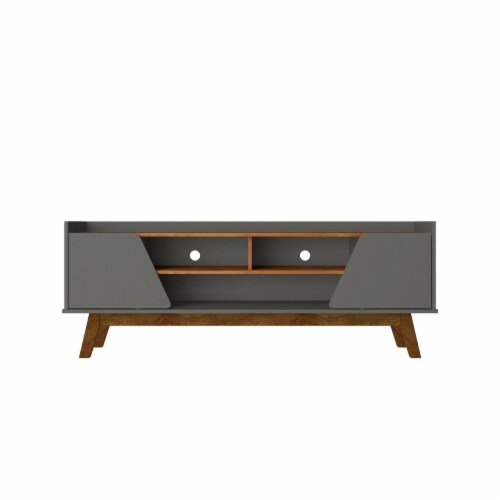 Manhattan Comfort Mid-Century Modern Marcus 62.99 TV Stand with Solid Wood Legs in  Matte Black