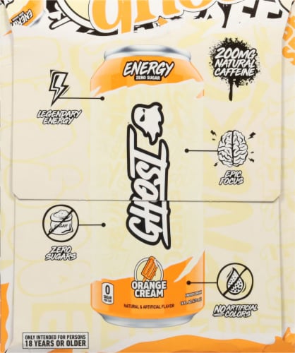 Ghost Zero Sugar Orange Cream Energy Drink Multipack Cans Perspective: right