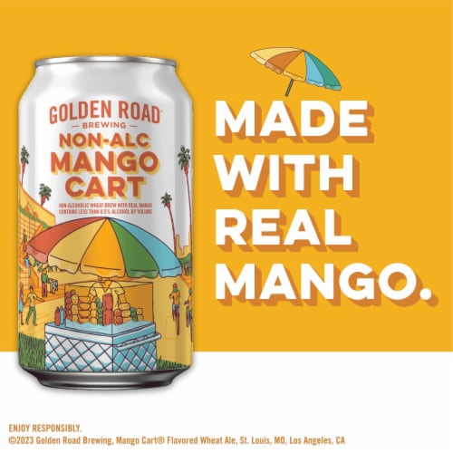 Golden Road Mango Craft Non-Alcoholic Wheat Ale Beer Perspective: right