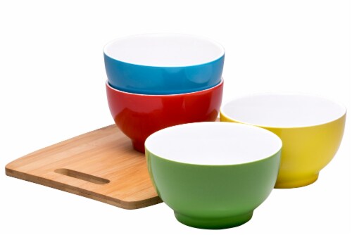 Bruntmor Red, Blue, Green, Yellow 20 Oz Ceramic Dessert Bowl Set Of 4 Perspective: right