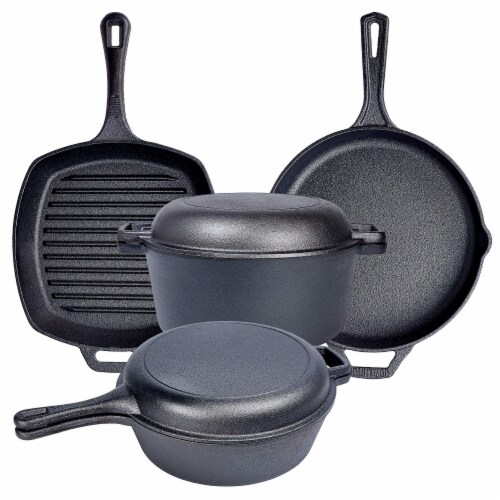 Bruntmor 6 Pcs Pre-Seasoned Cast Iron Cooking Set | Dutch Oven, Skillets & Grill Pan Perspective: right