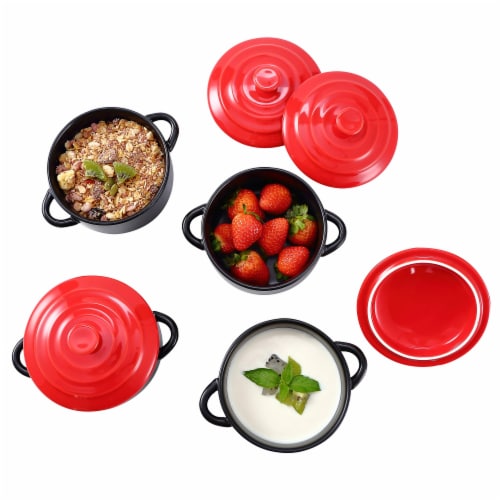 Bruntmor White 8.5 Oz Mini Cocotte Ramekins w/Lid, 8oz Stoneware OvenSafe, 17.13 H 12.99 L 3.35