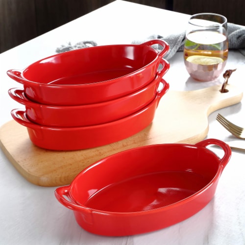 Bruntmor 8 x5  Red Oval Ceramic Deep Dish Pie Pan Set of 4 Perspective: right