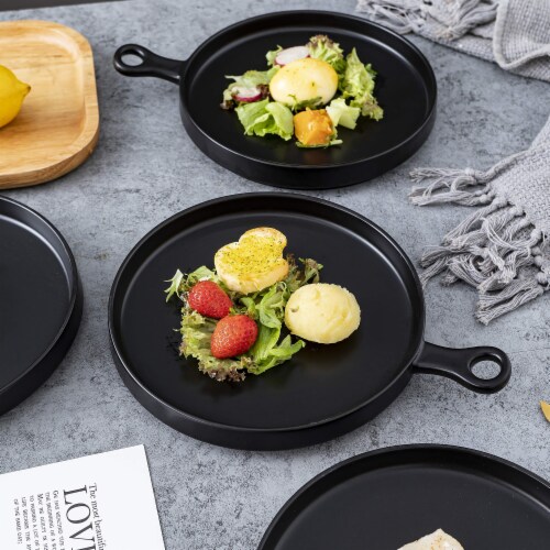 Bruntmor 8 Ceramic Appetizer Plates | Set of 4, Black | Serving