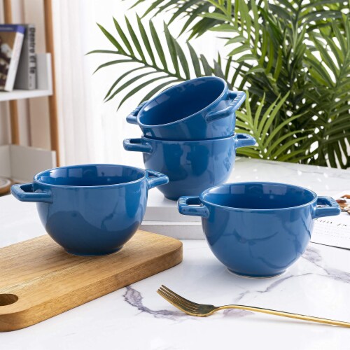 Bruntmor Blue 24 Oz x 4 French Onion Soup Crocks with Handles Perspective: right
