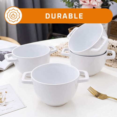 Bruntmor 24 Oz x 4 Soup Mugs White - French Onion Soup Bowls W/ Handles & Lids Perspective: right