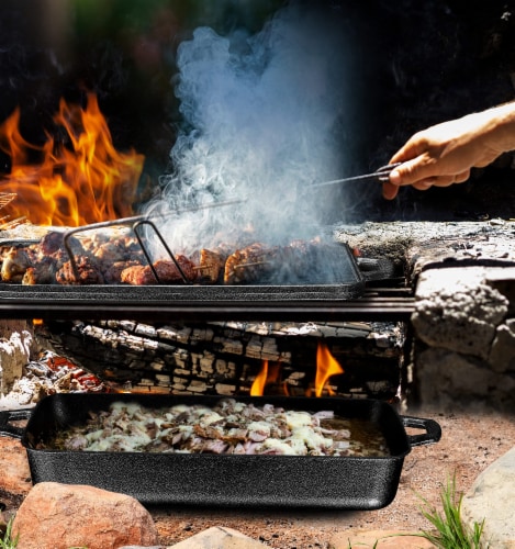 Bruntmor Square 3-in-1 Cast Iron Grill/Griddle Pan w/Reversible Lid,  Rectangle - Foods Co.