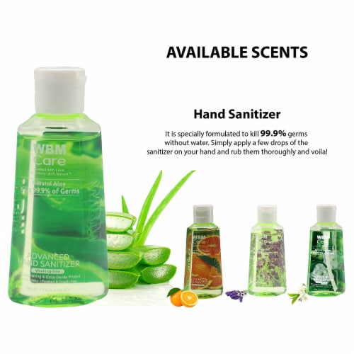 WBM Care Hand Sanitizer Gel, Moisturizing Natural Aloe, 80% Alcohol, Pack of 6/60 ml Each Perspective: right