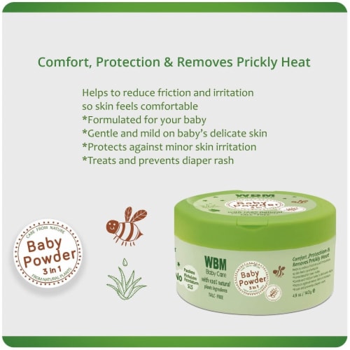 WBM Care Baby Powder | 3 in 1 Skin Repairing, Nourishing & Drying Natural Powder | 4.9 oz Perspective: right