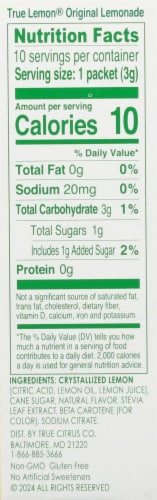 True Lemon® Original Lemonade Drink Mix Packets Perspective: right