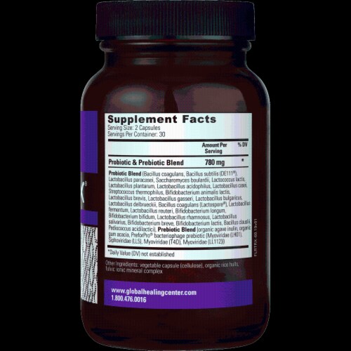 Global Healing Vegan GMO Free Floratrex Probiotic & Prebiotic Dietary Supplement Perspective: right