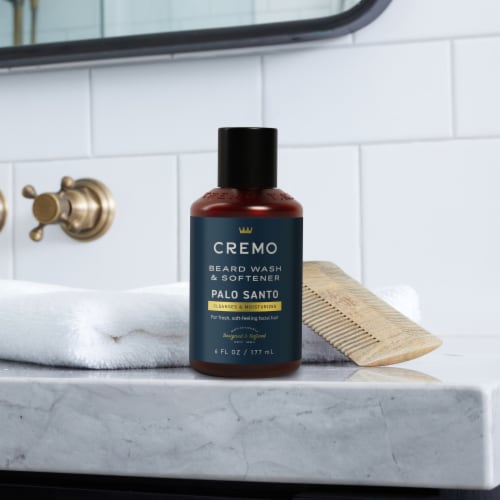 Cremo Beard Wash & Softener Cleanses & Moisturizes with Conditioners to Hydrate Palo Santo Scent Perspective: right