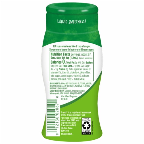 Truvia Zero-Calorie Liquid Sweetener from the Stevia Leaf, 2.7 fluid ounce bottle, Original flavor Perspective: right