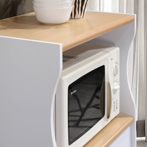 Hodedah Wheeled Microwave Island Cart with Drawer and Cabinet Storage, White Perspective: right